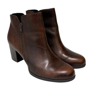 Born Jeana Boots Womens 8.5 M Brown Leather High Block Heel Booties Side Zipper